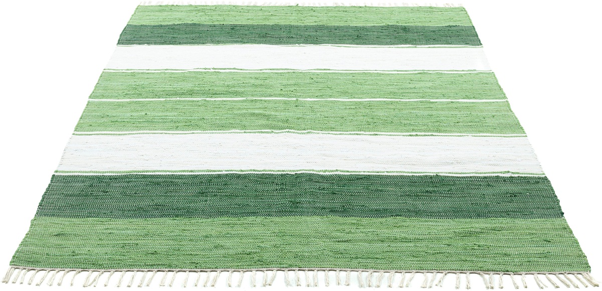 THEKO Teppich »Stripe Cotton«, rechteckig, 5 mm Höhe, Flachgewebe, reine Baumwolle, handgewebt, mit Fransen, Wohnzimmer