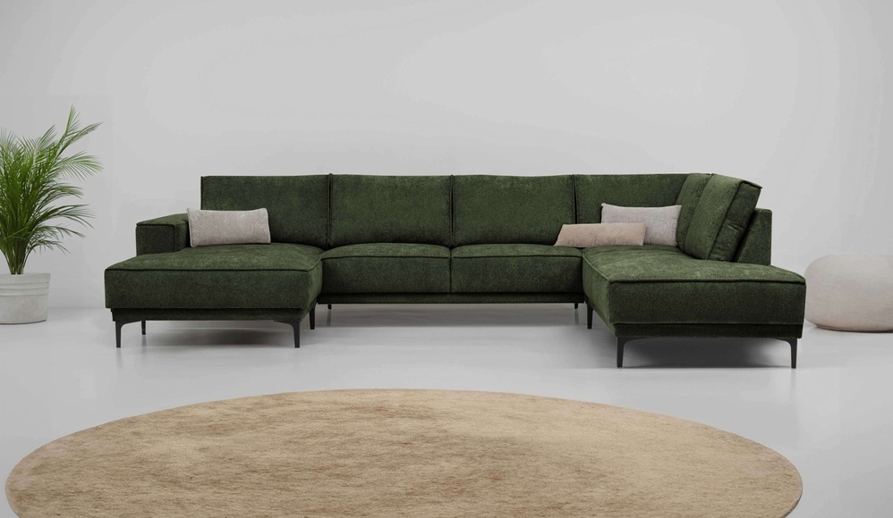 Places of Style Wohnlandschaft »XXL Sofa Oland, Struktur, Flachgewebe, Luxus-Microfaser, Boucle«, U-Form, 345 cm, Wellenunterfederung, Skandi-Design, Metallfüsse