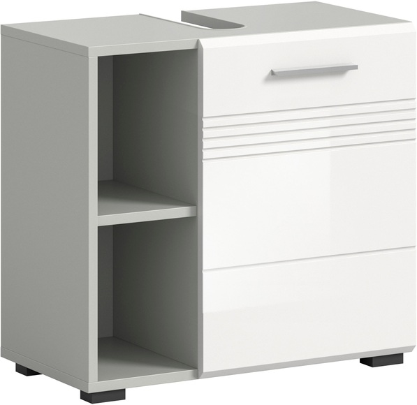 welltime Waschbeckenunterschrank »Calcio, Breite 60 cm, 1 Türen, 2 Einlegeböden, 2 offene Fächer«, geteilte Rückwand, MDF Front, Badschrank, Bad-Möbel, Badezimmer