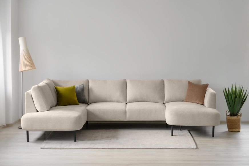 Places of Style Wohnlandschaft »Cesola, U-Form, XXL«, in weichem Chenille-Stoff, Breite 327 cm, mit schwarzen Metallfüssen