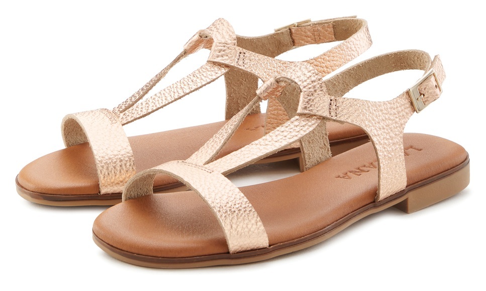 LASCANA Sandale, Sandalette, Sommerschuh aus hochwertigem Leder im Metallic-Look