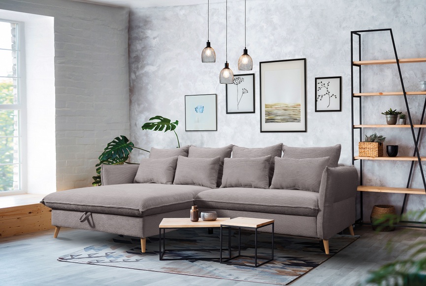 exxpo - sofa fashion Ecksofa »WALPY«, L-Form, wahlweise mit Bettfunktion und Bettkasten, in Cord