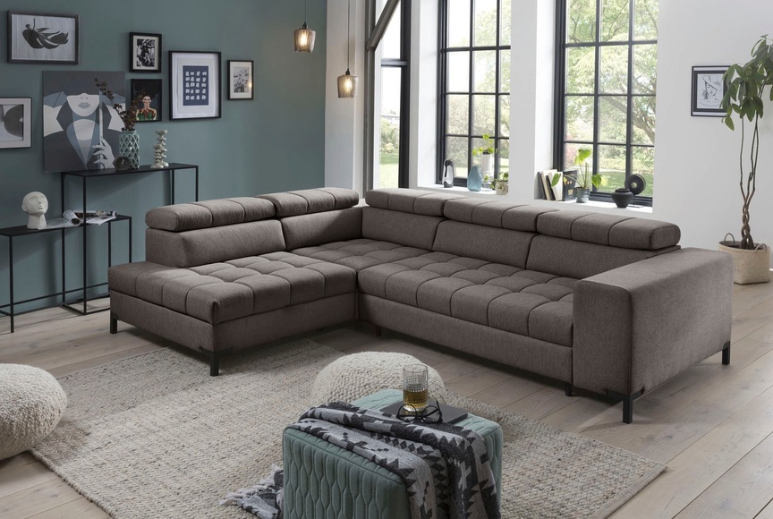 exxpo - sofa fashion Ecksofa, Steppung im Sitzbereich, Wahlweise mit Bettfunktion und Bettkasten, inklusive 5 verstellbaren Kopfstützen