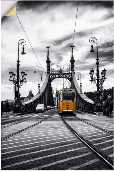 Artland Wandbild »Budapest Freiheitsbrücke Strassenbahn«, Zugbilder, (1 St.), in vielen Grössen & Produktarten - Alubild / Outdoorbild für den Aussenbereich, Leinwandbild, Poster, Wandaufkleber / Wandtattoo auch für Badezimmer geeignet