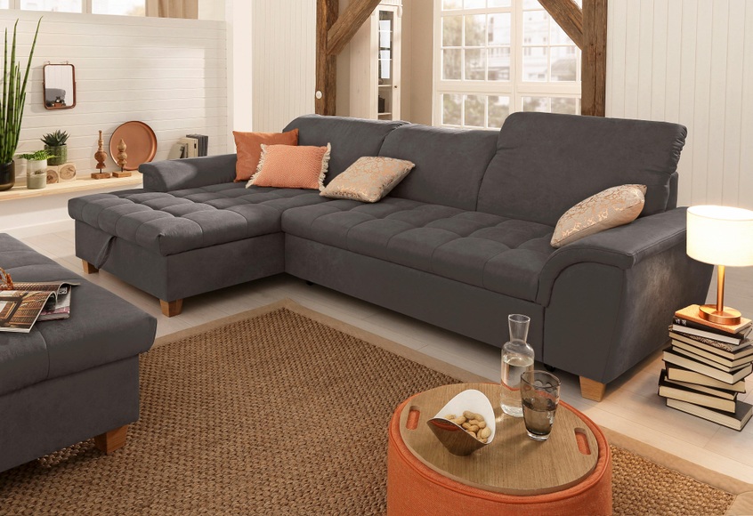 Home affaire Ecksofa »Lyla«, mit Recamiere, wahlweise mit Rückenfunktion und zusätzlich mit Bett + Bettkasten