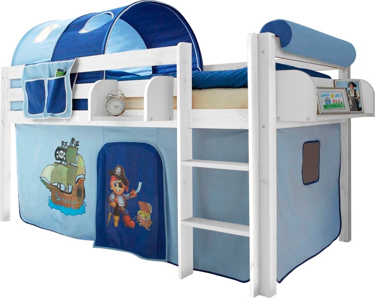 Ticaa Hochbett »Malte« mit Rolllattenrost und Textil-Set