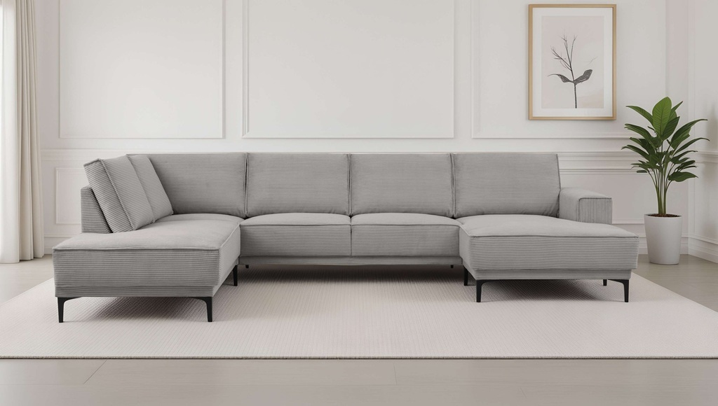 PLACES OF STYLE Wohnlandschaft »XXL Sofa Oland, Struktur, Flachgewebe, Luxus-Microfaser, Boucle« U-Form, 345 cm, Wellenunterfederung, Skandi-Design, Metallfüsse