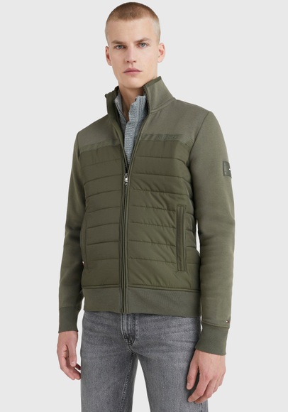 Tommy Hilfiger Sweatjacke »MIX MEDIA TAPE ZIP THROUGH«, mit Stehkragen und Steppungen