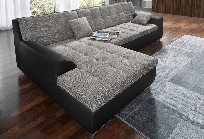 DOMO collection Ecksofa »Treviso viele Bezüge, auch in Cord, Schlafsofa, B/T/H: 267/80/83 cm«, wahlweise mit Bettfunktion, incl. Zierkissen, hochwertige Steppung