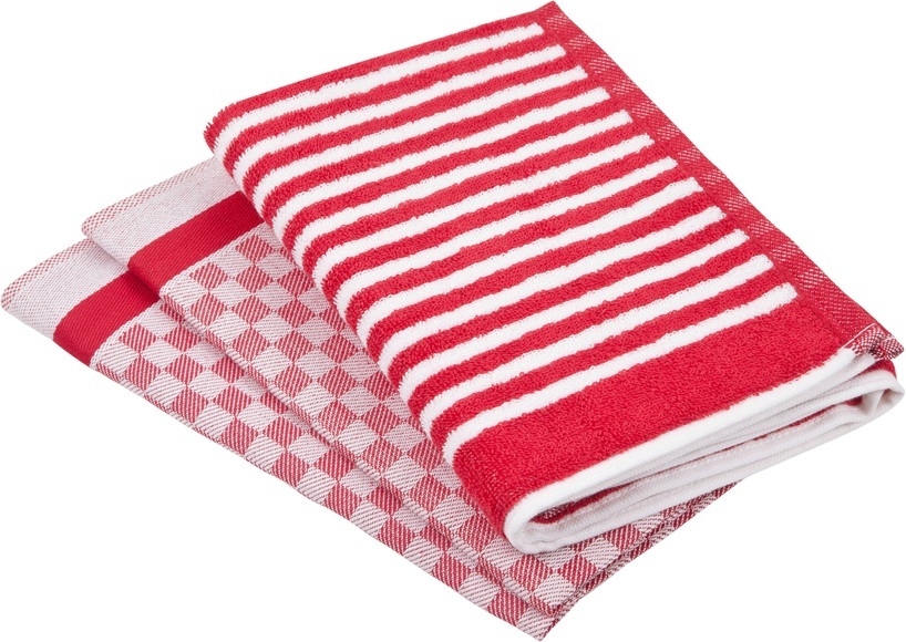 ROSS Geschirrtuch »Exclusiv«, (Set, 3 tlg.), 1x Küchen-Frottiertuch 50x50 cm Streifen und 2 Geschirrtücher 50x70 cm mit Karodesign