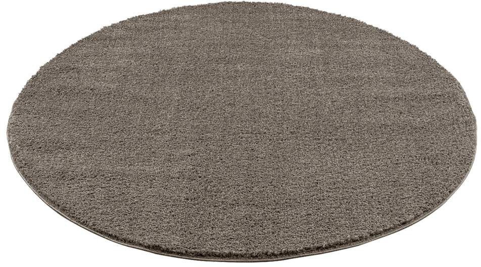 Carpet City Hochflor-Teppich »Plainy«, rund, 30 mm Höhe, Polyester, Langflor Uni Taupe, Wohnzimmer