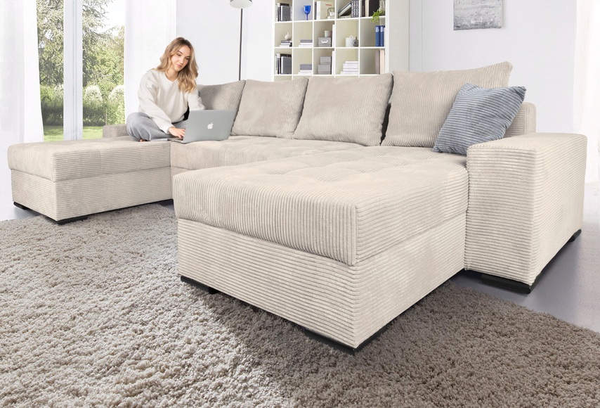 COLLECTION AB Wohnlandschaft »30 Jahre Jubiläums-Modell Josy«, inkl. Bettfunktion, Bettkasten und Zierkissen, mit 2 Recamieren