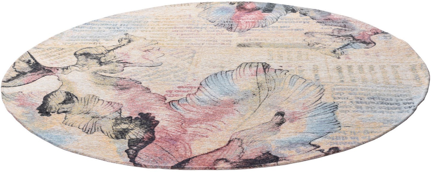 Gino Falcone Teppich »Cosima-108«, rund, 3 mm Höhe, flachgeweber Jaquard-Teppich, mit Chenillegarn, modernes Blumen Design, Wohnzimmer