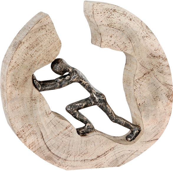 Casablanca by Gilde Dekofigur »Skulptur Pushing«, Dekoobjekt, Höhe 29 cm, aus Metall und Holz-Baumscheibe, Wohnzimmer
