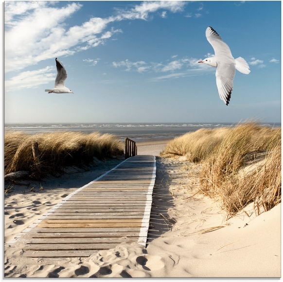 Artland Glasbild »Nordseestrand auf Langeoog mit Möwen«