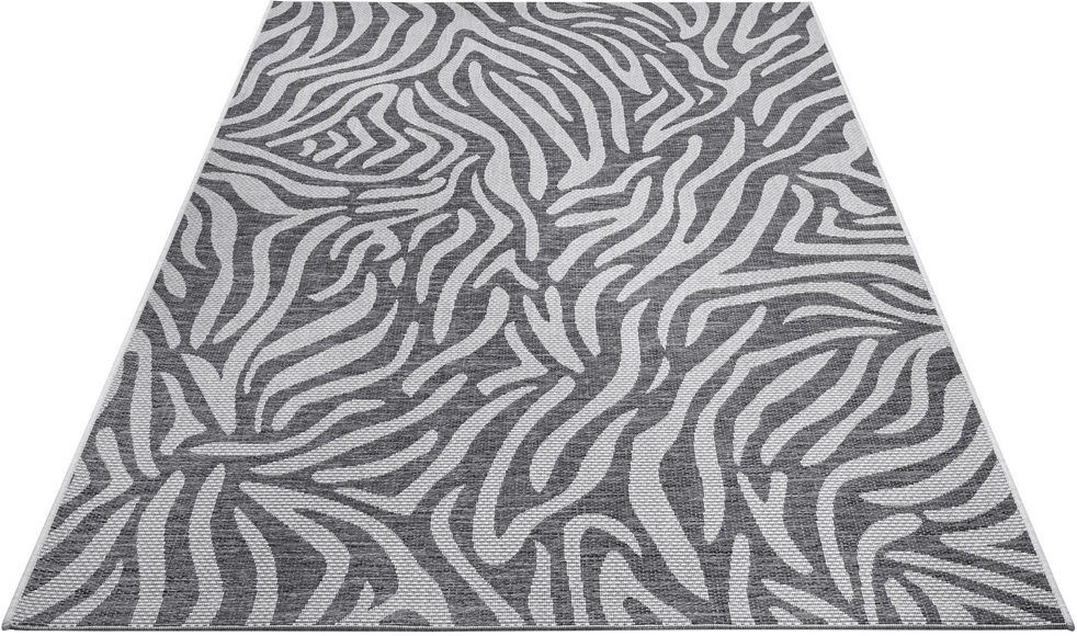 NORTHRUGS Teppich »Cebra«, rechteckig, 4 mm Höhe, Flachgewebe In und Outdoor geeignet, Zebra Design, gekettelt, Wohnzimmer, Balkon, Terrasse, Garten, Robust, Pflegeleicht