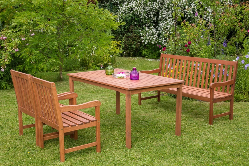 MERXX Gartenmöbelset »Santos«, 4tlg., 2 Sessel, Bank, Tisch, Eukalyptusholz