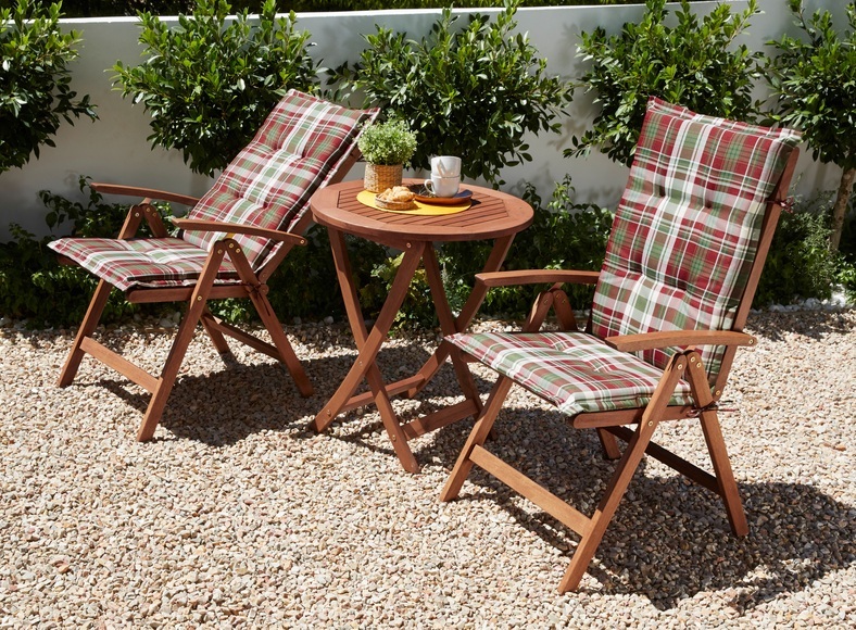 MERXX Gartenmöbelset »Borkum«, 5-tlg., 2 Hochlehner, Tisch Ø 65 cm, klappbar, Eukalyptus
