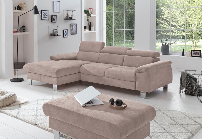 COTTA Ecksofa »Komaris«, mit Kopf- bzw. Rückenverstellung, wahlweise mit Bettfunktion, Bettkasten und RGB-LED-Beleuchtung