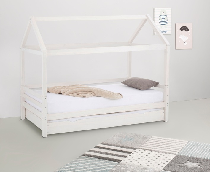 Lüttenhütt Kinderbett »Alpi«, aus massivem Kiefernholz, inklusive Bettschubkasten und Lattenrost, Liegefläche 90x200 cm, Hausbett