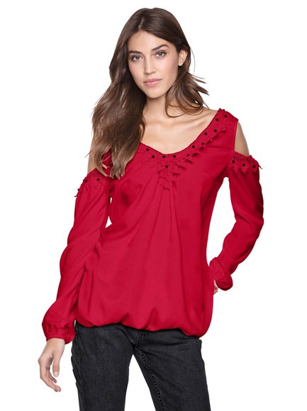 Creation L Bluse mit zierperlenverzierter Spitze