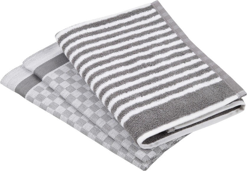 ROSS Geschirrtuch »Exclusiv«, (Set, 3 tlg.), 1x Küchen-Frottiertuch 50x50 cm Streifen und 2 Geschirrtücher 50x70 cm mit Karodesign