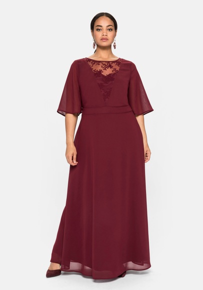 Sheego Abendkleid, aus Chiffon, mit Spitzen-Einsatz
