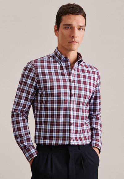 Flanellhemd Shaped Fit Langarm Karo Herren Rot Bunt 44
