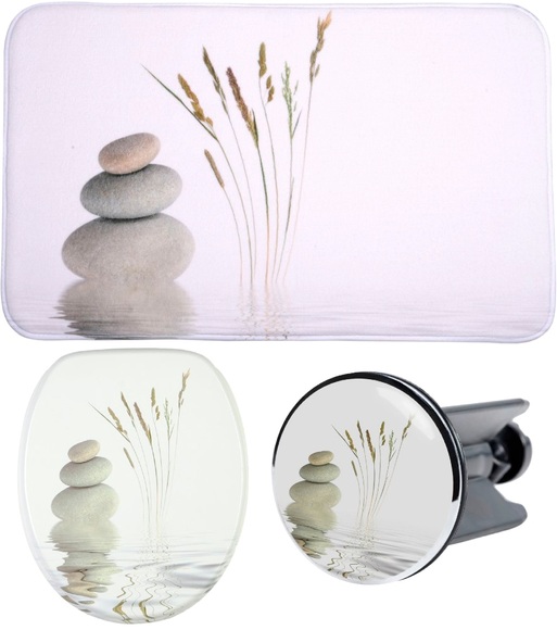 Sanilo Badaccessoires-Sets »Balance«, (Komplett-Set, 3 tlg.), bestehend aus WC-Sitz, Badteppich und Waschbeckenstöpsel