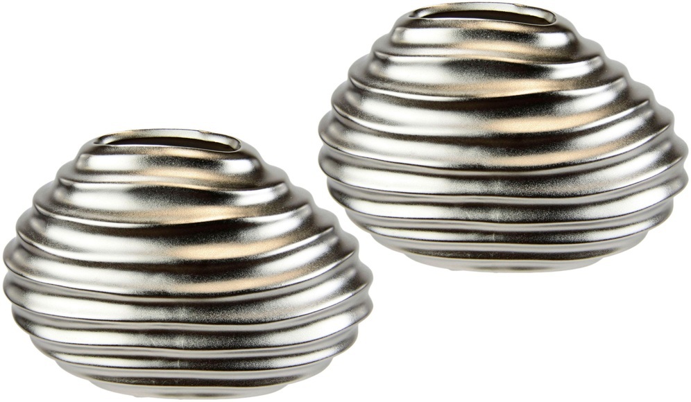 I.GE.A. Dekovase »Keramik-Vase«, 2er Set Kleine Vase Weiss Modern Keramik Tisch Küche Büro Pampasgras
