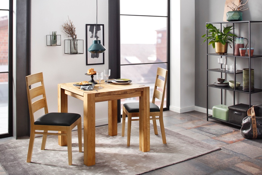 Home affaire Essgruppe »Nils 1«, (Set, 3 tlg., Tisch 80 x 80, 2 Stühle, Polstersitz), aus Massivholz