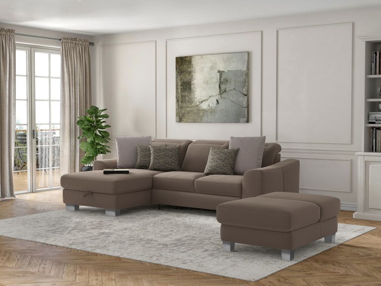 sit&more Ecksofa »Durness«, mit Federkern und hochwertigen Edelstahlfüssen, wahlweise mit Kopfteilverstellung, Bettfunktion und Bettkasten oder mit Bettfunktion und Bettkasten