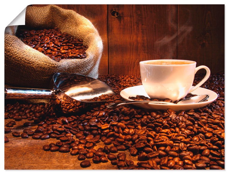 Artland Wandbild »Kaffeetasse und Leinensack auf Tisch«