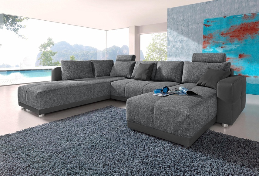 Places of Style Wohnlandschaft, mit Federkern, Bettfunktion und Bettkasten, inklusive 2 Kopfstützen, frei im Raum stellbar