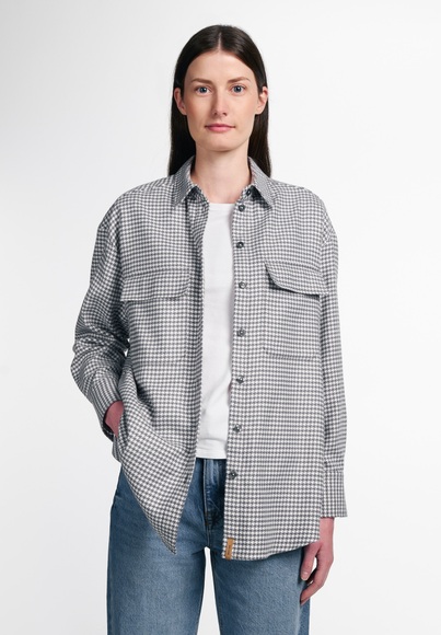 ETERNA LANGARM BLUSE MODERN CLASSIC UPCYCLING SHIRT FLANELL GRAU