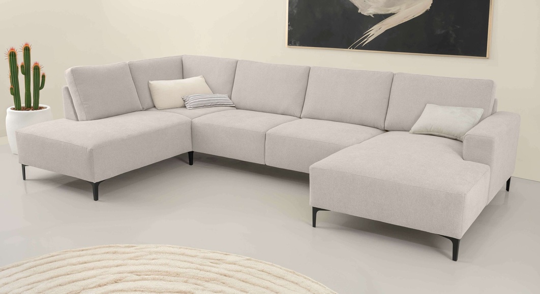 Home affaire Wohnlandschaft »Tournon U-Form, XXL Sofa, Breite 333 cm, Webstoff, Chenille«, Designsofa im nordischen Stil, Wellenunterfederung, Metallfüsse