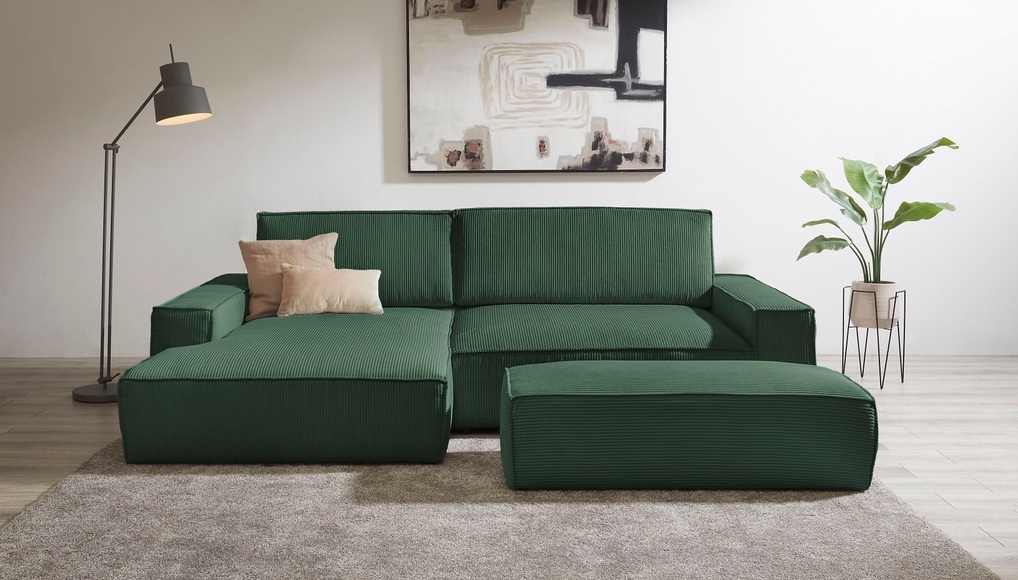 Home affaire Polsterecke »NEU: SHERWOOD XXL tief, L-Form mit Schlaffunktion, Big-Sofa mit Hocker« stellbar zum Schlafsofa (Krokodilverbinder), Cord, Leinenoptik