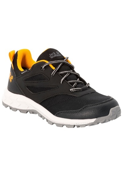 Jack Wolfskin Wasserdichte Wanderschuhe Kinder Woodland Texapore Low Kids 28 schwarz black / burly yellow