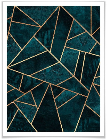Wall-Art Poster »Blau Grün Edelstein«, Schriftzug, (1 St.)