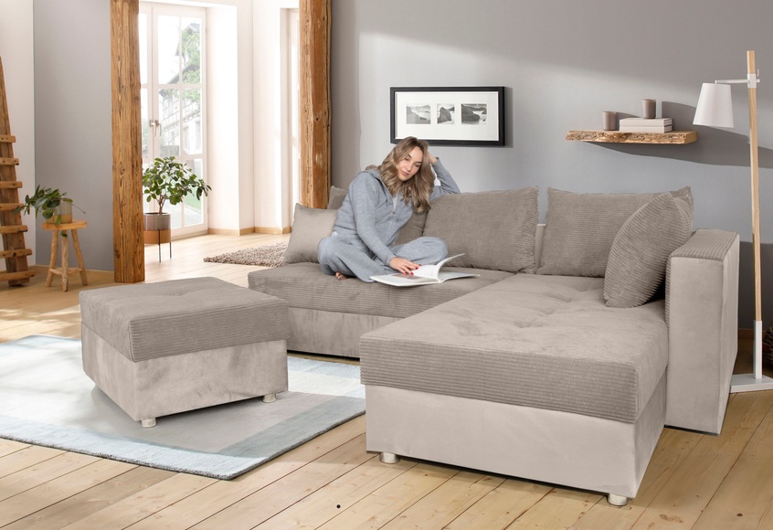 COLLECTION AB Ecksofa »30 Jahre Jubiläums-Modell Italia«, mit Bettfunktion und Bettkasten, in Cord-Samt Mix