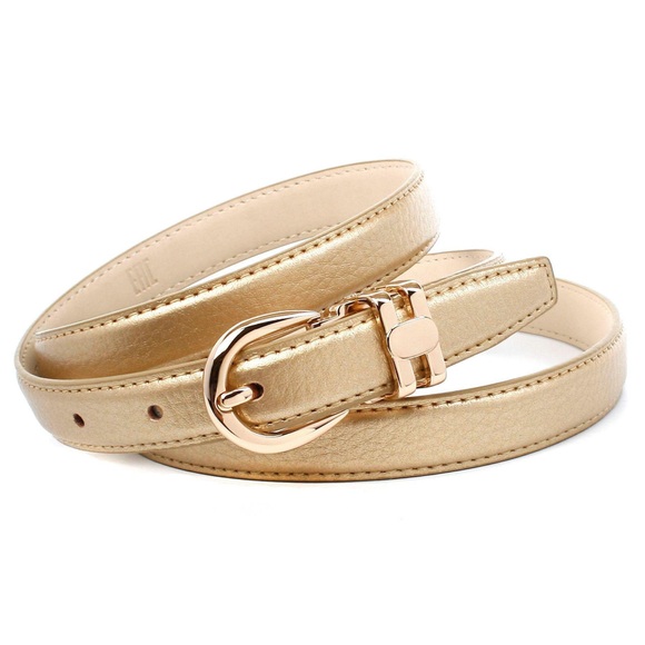Anthoni Crown 2, 0 cm schmaler Ledergürtel in Goldfarben
