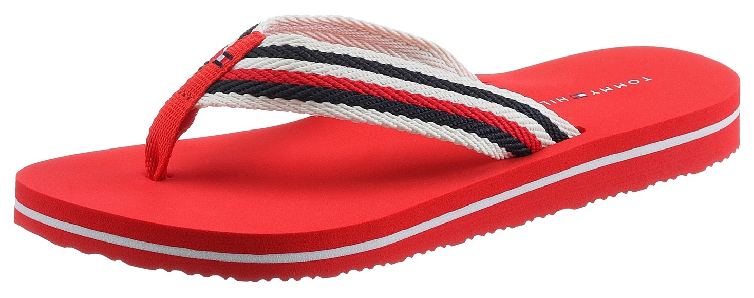 Tommy Hilfiger Zehentrenner »TOMMY ESSENTIAL COMFORT SANDAL«, mit gestreiften Bandagen