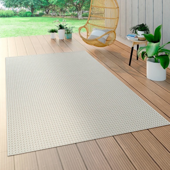Paco Home Teppich »Waregem 622«, rechteckig, 4 mm Höhe, Flachgewebe, Uni Farben, kariert, In- und Outdoor geeignet, Wohnzimmer