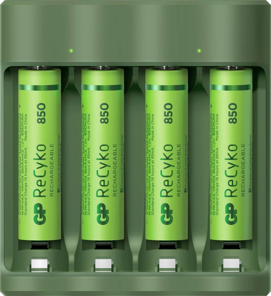 GP Batteries Basic-Line 4x ReCyko+ Micro Rundzellen-Ladegerät inkl. Akkus NiMH Micro (AAA), Mignon (AA)