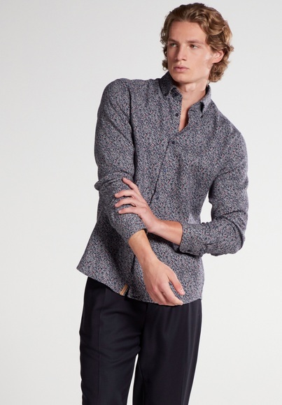 ETERNA LANGARM HEMD SLIM FIT UPCYCLING SHIRT DOPPELGEWEBE GRAU