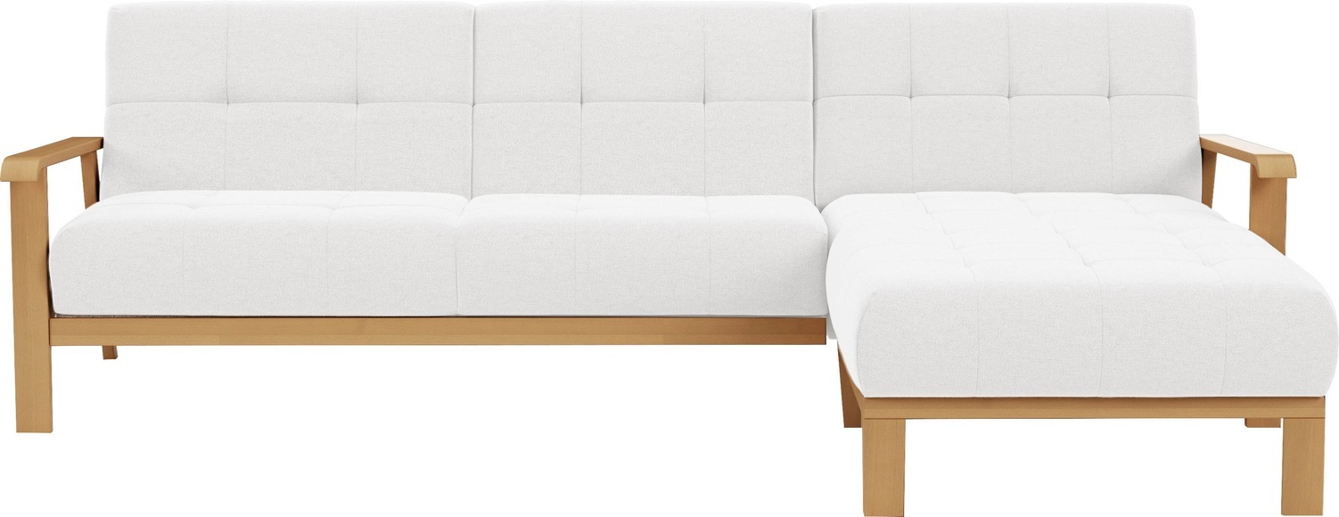 sit&more Ecksofa »Billund L-Form«, Armlehnen aus eichefarbigem Buchenholz, verschiedene Bezüge und Farben