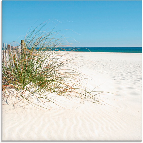 Artland Glasbild »Schöne Sanddüne mit Gräsern und Zaun«