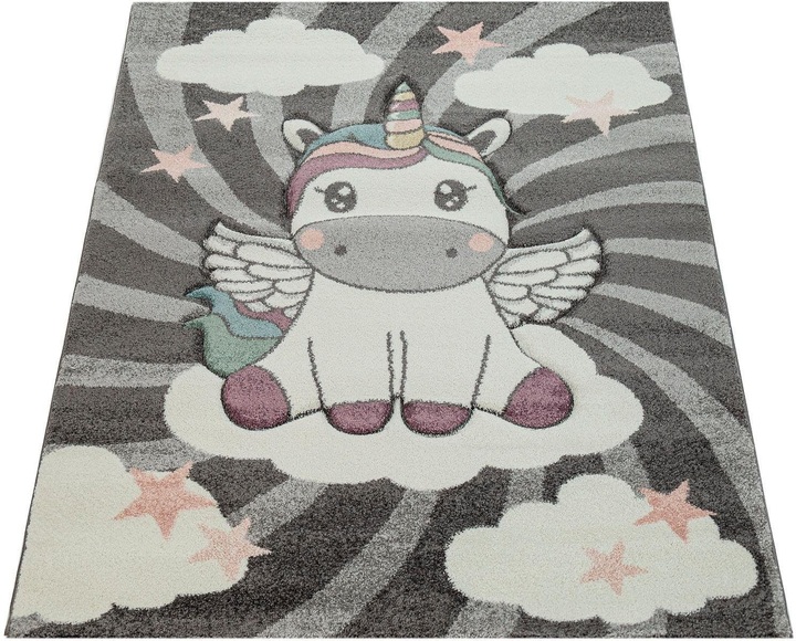 Paco Home Kinderteppich »Cosmo 395«, rechteckig, 12 mm Höhe, 3D-Design, niedliches Einhorn Motiv, Pastell-Farben, Kinderzimmer