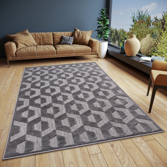HANSE Home Teppich »Hexa«, rechteckig, strapazierfähig, pflegeleicht, robust, Hoch-Tief Optik