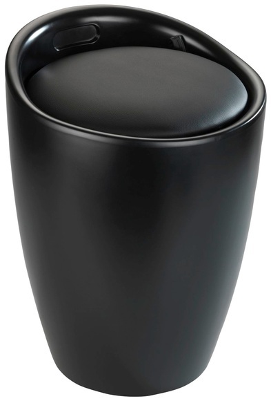 Wenko - Hocker Candy Black matt, Badhocker, mit abnehmbarem Wäschesack